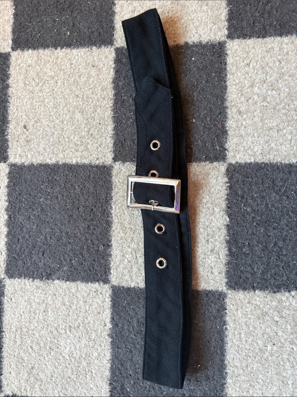 Black Canvas Women's Belt with Silver Rectangular Buckle